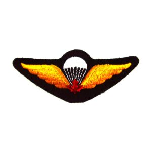 Canadian Parachute Jump Qualification Wings Embroidered Patch - with Red Leaf on a Black Background