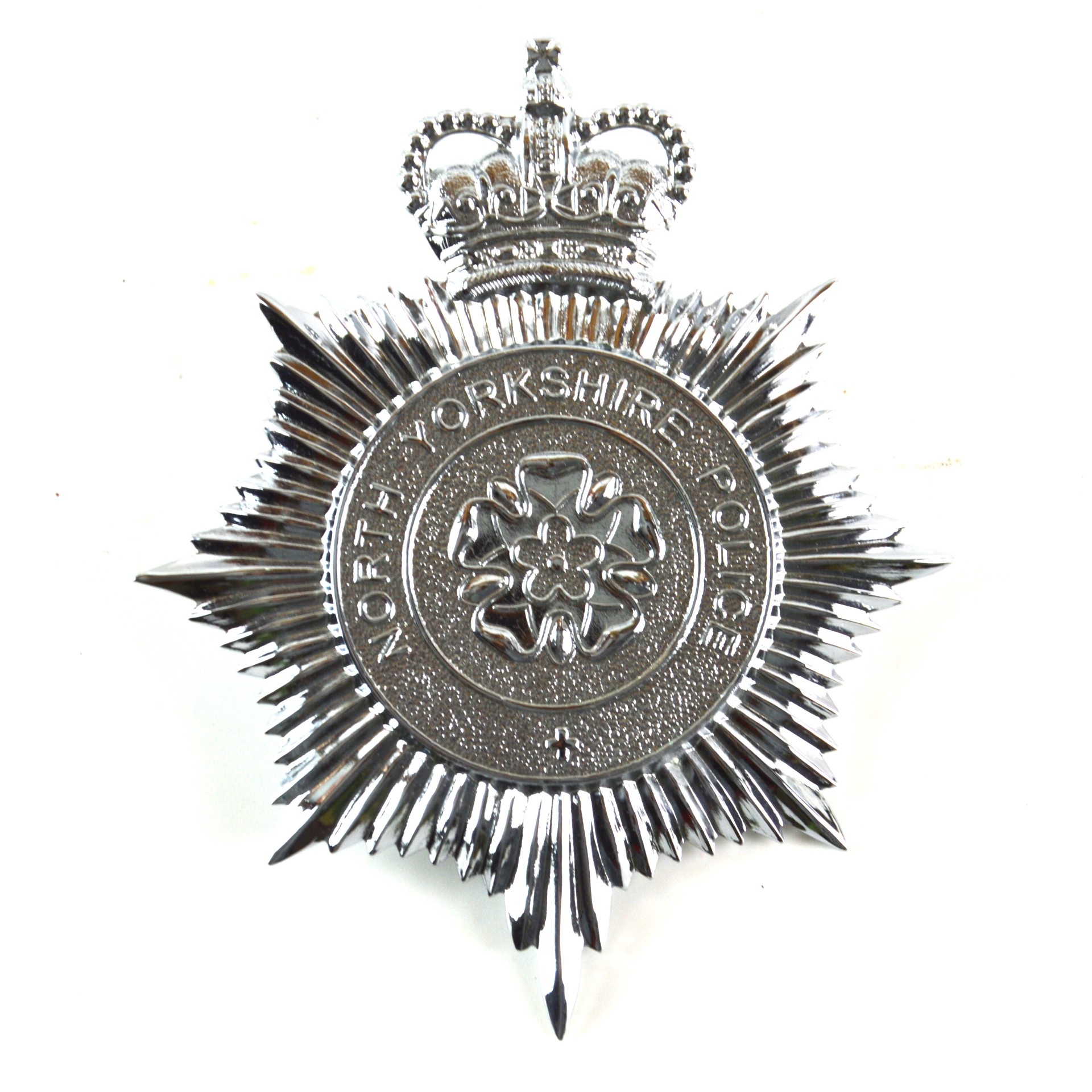North Yorkshire Police Chrome Helmet Plate - Queen's Crown