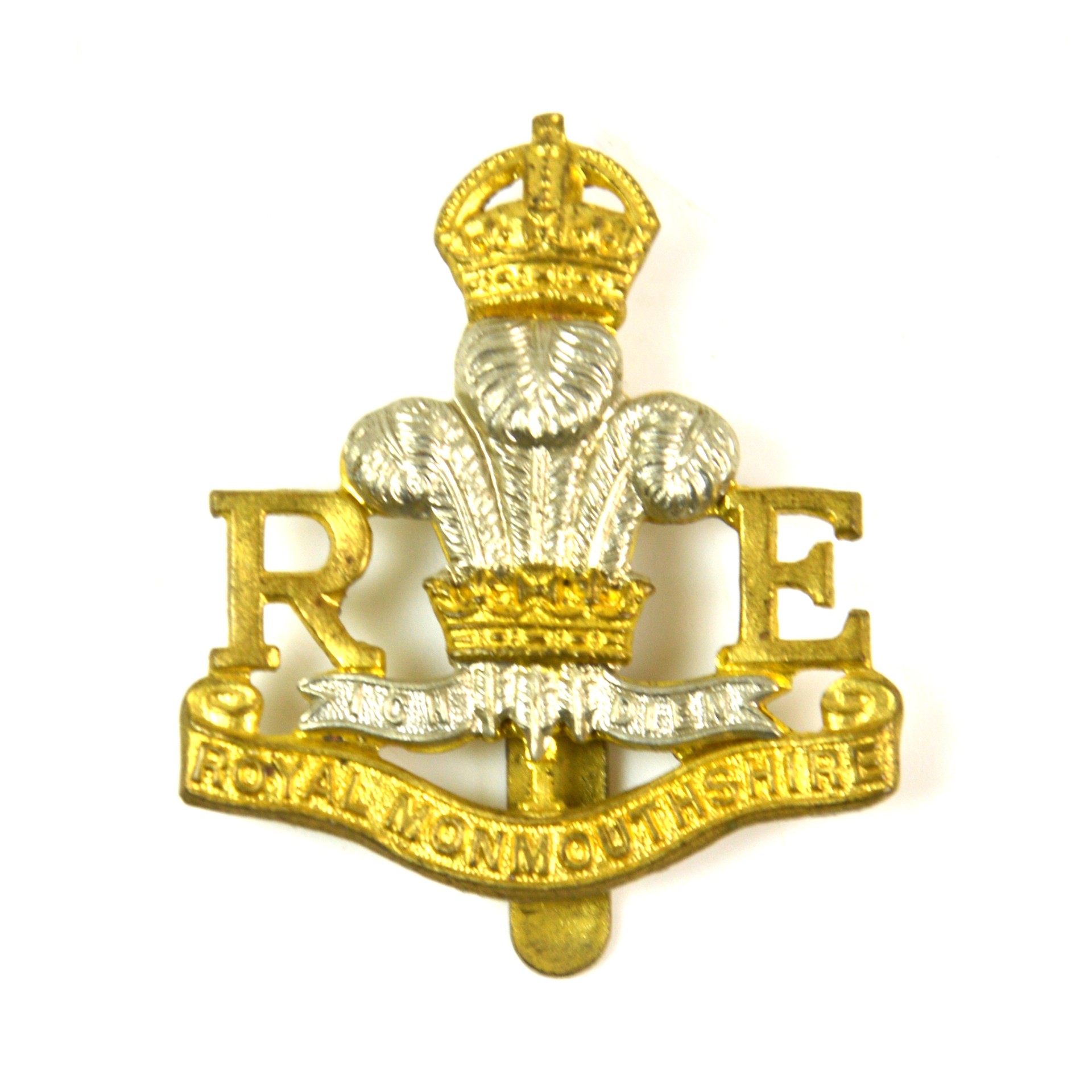 Royal Monmouthshire Royal Engineers (Militia) Cap Badge (King's Crown) - Original by J.R. Gaunt, London