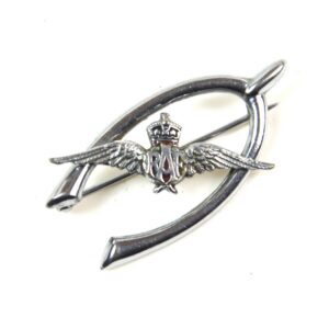 Royal Air Force (RAF) Chrome Wishbone Sweetheart Brooch Lapel Badge - King's Crown